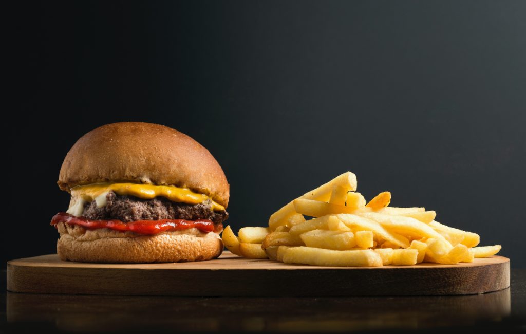 A fast food style burger and fries when you travel on a budget.