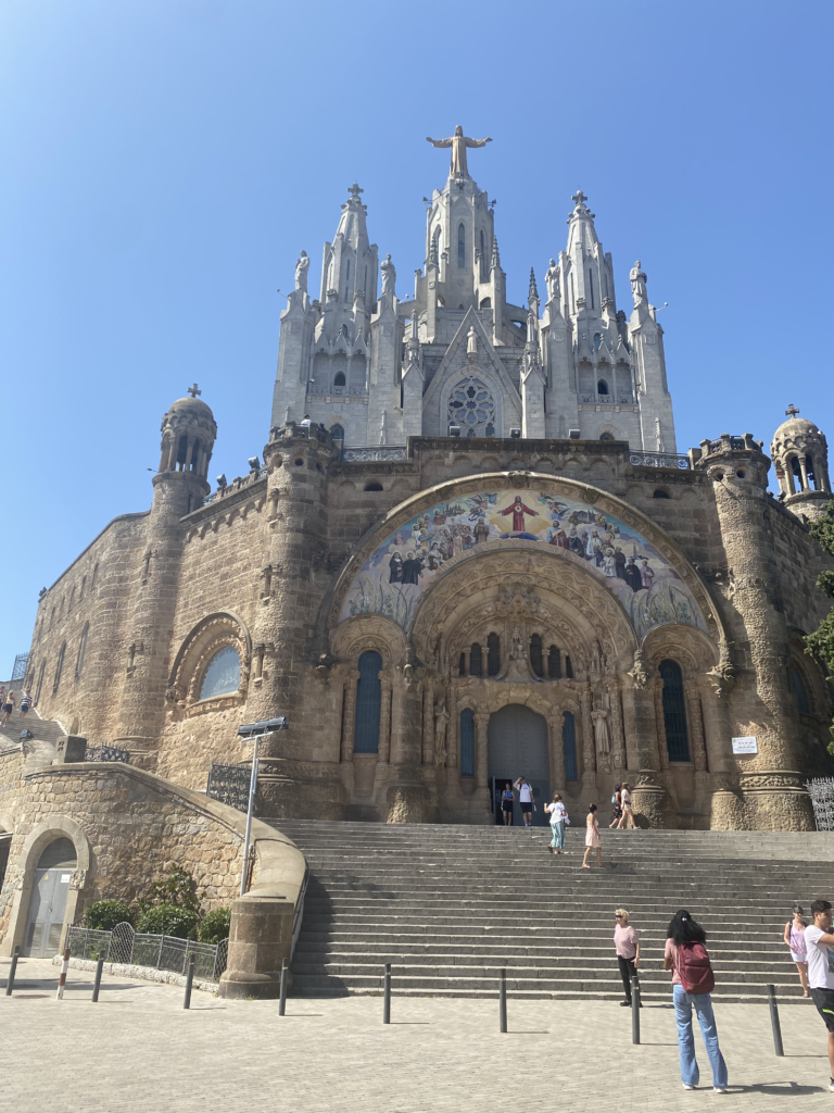View looking up from the base of the church on Mount Tibidabo, a cheap visit on a budget.